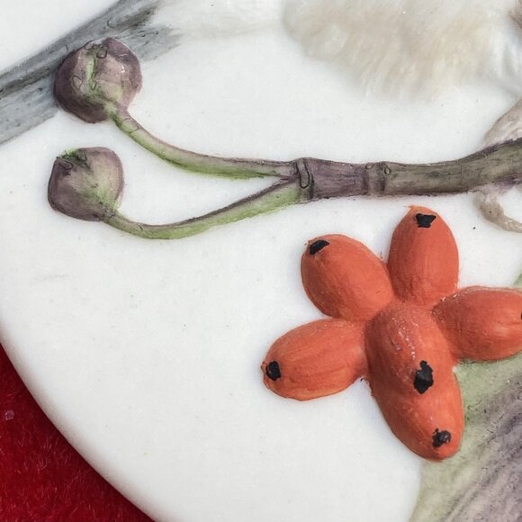 Chickadee Branch Ornament Signed LE 1989 Handpainted Ceramic Raised Design 3.5" - Picture 6 of 16